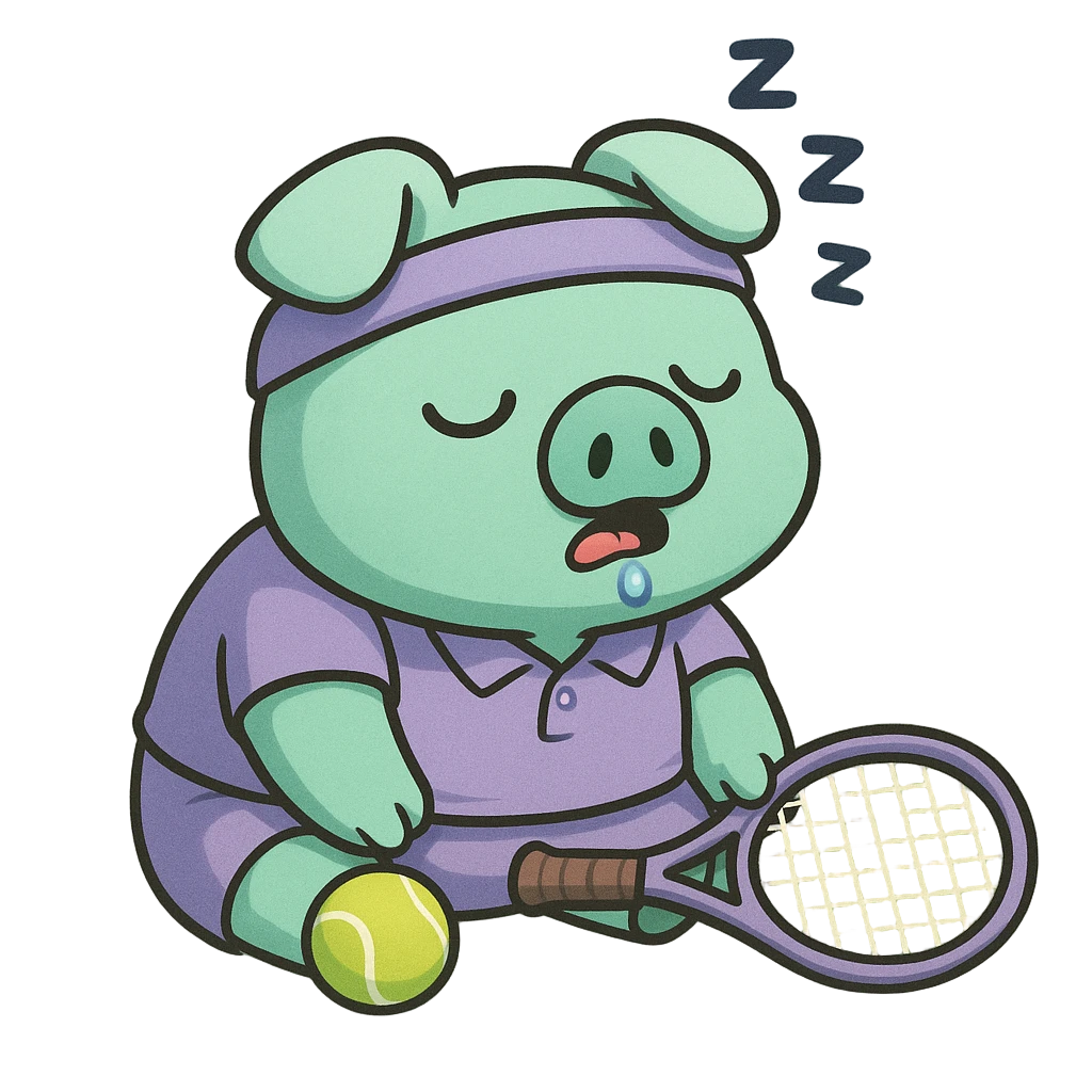 Pepig sleeping while playing tennis